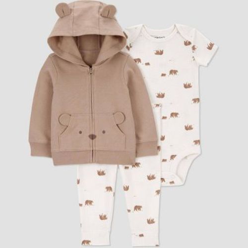 Carter's Just One You® Baby Boys' 3pc French Terry Bear Sweatshirt and Pants Set - Brown