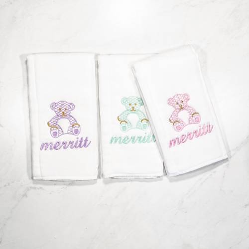 Personalized Embroidered Burp Cloth Set of 3 - monogrammed - baby gift - cloth diaper - Baby Girl - baby boy - Set of 3 - Teddy Bear