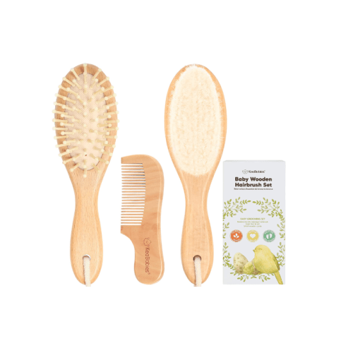 Baby Hair Brush and Baby Comb Set - Wooden Baby Brush with Soft Goat Bristle - Toddler Hair Brush Baby Brush and Comb Set - Baby Brush Set for Newborns - Infant Hair Brush, Cradle Cap (Oval, Walnut)