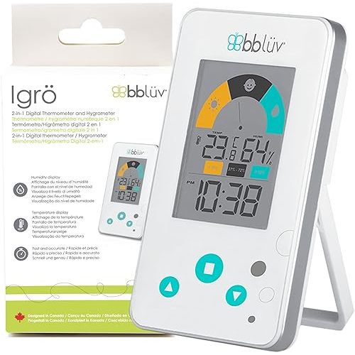 bblüv Igrö 2-in-1 - Indoor Digital Thermometer and Hygrometer - Humidity meter for Baby room with Alarm - Portable, User-Friendly - Ideal for Nursery, Home, or Travel