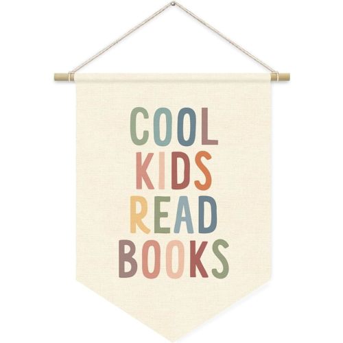 Cool Kids Read Books Reading Room Decor - Boho Rainbow Canvas Banner Flag Decor for Kids Nursery Toddler Reading Corner Nook Classroom Library, Wall Hanging Pennant Flag Banner 15x11in