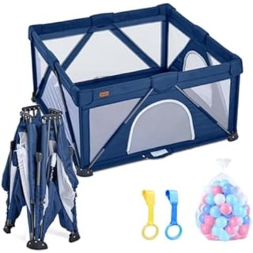 Foldable Baby Playpen for Babies and Toddlers, One-Step Folding Baby Playyard, Anti-Fall Thickened Bottom Collapsible Play Fence with Portable Bag, Suitable for Home Travel Picnic (50 * 50 inch)