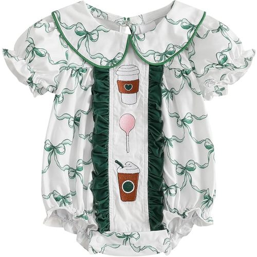 Newborn Baby Girl Clothes Toddler Short Puff Sleeve Smocked Bubble Romper Cute Infant Doll Collar Jumpsuit