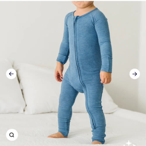Heather Blue Ribbed Zippy - Little Sleepies