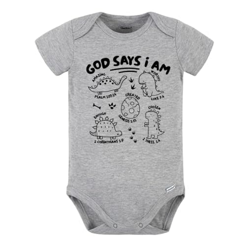 MangoHouse Cute Baby Bodysuit God Says I am Dinosaurs Shirt Premium Custom Baby Clothes Unisex Baby Announcement Gift for Mom Newborn Outfit (Short Sleeve Heather Grey 6-9m)