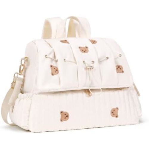 Quilted Diaper Bag Backpack with Strap Cute Travel Baby Bag for Mom Dad Out