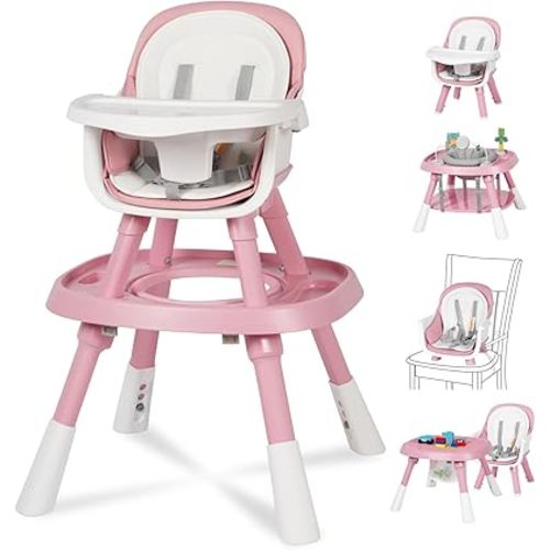 15-in-1 Convertible High Chair for Toddlers - BPA-Free Baby Chair with Building Block Table, 5-Point Harness, Easy Clean (6M-6Y, Pink)