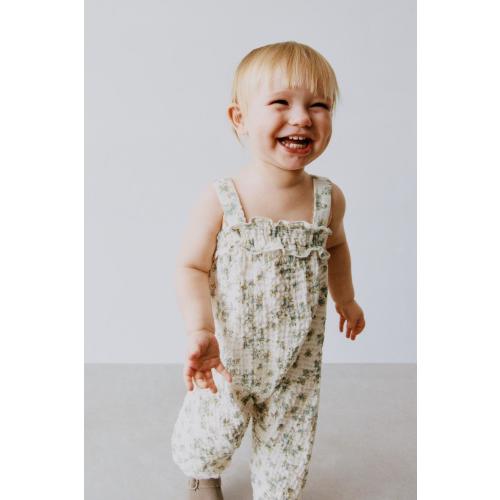 LONG TEXTURED FLORAL OVERALLS - Ecru / Blue | ZARA United States