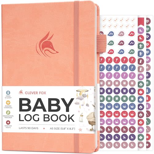 Clever Fox Baby Log Book – Daily Feeding & Sleep Tracker Journal – Medical Care Newborn Record, Gifts for New Parents & Baby Registry (Peach Pink)
