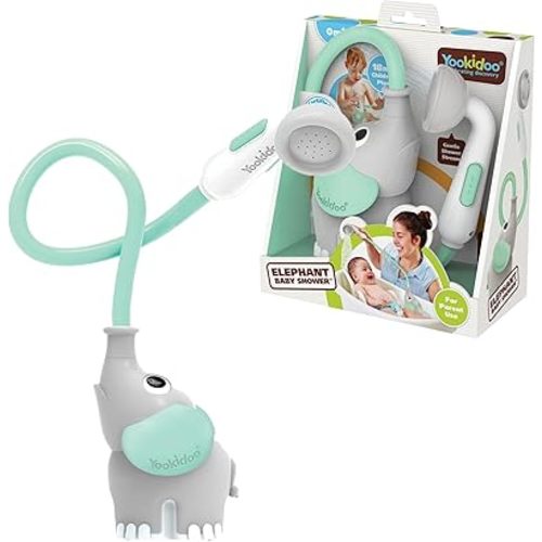 Yookidoo - Elephant Baby Bath Shower Head - Teal - Suitable for Newborns, Infants, and Toddlers - Can be Used as a Bath Toy - Compact and Portable - from Birth – 40212