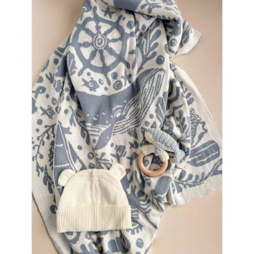Cotton Nautical Blanket Teether Hat Baby Gift Set, Whale - The Blueberry Hill | Maisonette