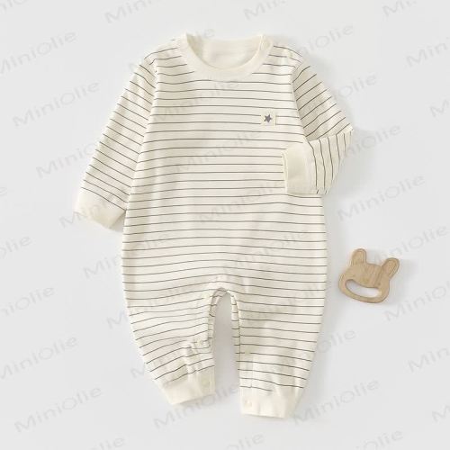 Baby Star Striped Romper - Beige