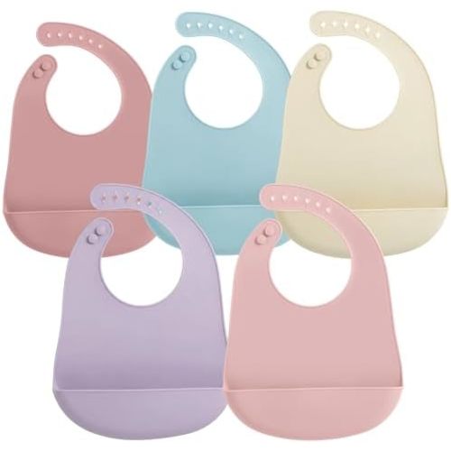 PandaEar 5 Pack Waterproof Silicone Baby Bibs