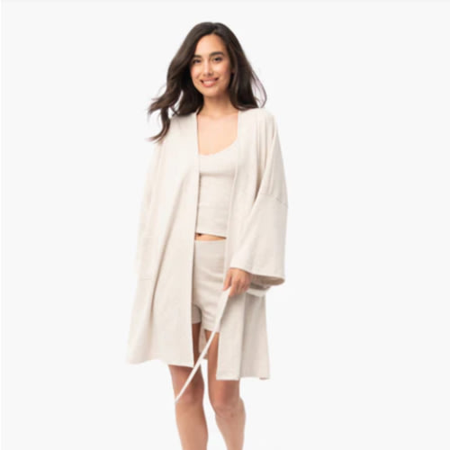 Organic Short Lounge Robe - Oatmeal · Under The Canopy