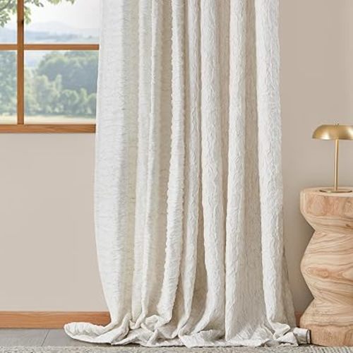 BULBUL Linen Curtains 96 inches Long for Living Room,2 Panels Farmhouse Modern Semi Sheer Light Filtering Window Curtains,Neutral Farmhouse Country Boho Bedroom Curtain Drapes