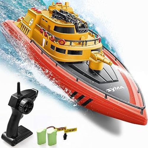 SYMA Remote Control Boat, Big RC Boat Firefighter for Kids 8-12 with 40 Mins Run Time (2 Batteries), 15 km/h High Speed and Low Battery Warning, Pool Water Toys for Boys Girls