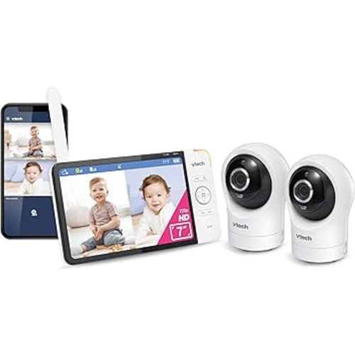 VTech RM7764-2HD 1080p Smart WiFi Remote Access 2Camera BabyMonitor, 360° Pan&Tilt, 10X Zoom, 7” 720p HD Display & NightVision, Soothing Sounds, 2-Way Talk, Temperature&Motion Detection, iOS&Android