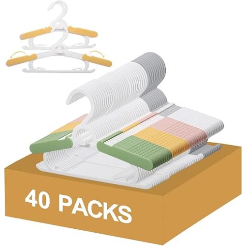40 Pack Baby Clothes Hangers, 11-15" Adjustable Non-Slip Thickened Kid Hangers for Nursery Closet Toddlers Infant Children to Teenager (Multicolor)