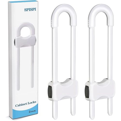 Baby Proofing Cabinets,Cabinet Locks for Babies,U-Shaped Child Locks for Cabinets, Child Proof Cabinet Latches,Child Safety Cabinet Locks with Adjustable by SPISPI (Pack of 2)