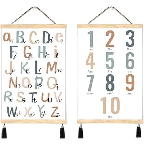 Abc Poster for Toddlers Wall Baby Nursery Decor Magnetic Poster Hanger Wood Frame Canvas Wall Art 2 Set of 16x24in Abc Wall Decor for Girls Bedroom Playroom Baby Room Classroom Decor - Number