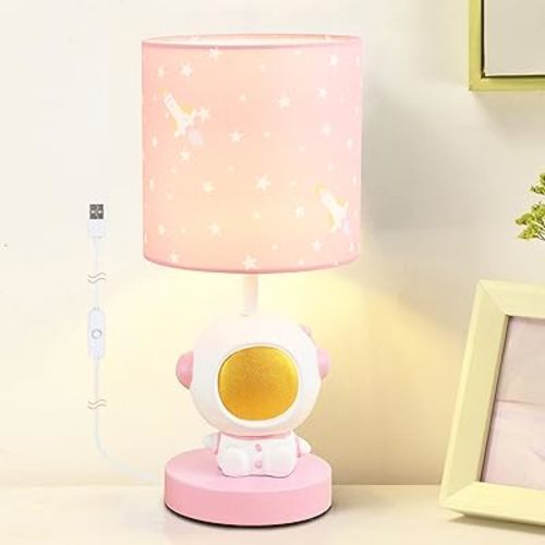 Lampwell Astronaut LED Table Lamp with USB Port DC5V,Pink Kids Table Lamp,Night Light for Kids Room,Nursery,Bedroom,Kitchen Counter,Gameroom,Φ5.91×H13.07IN,Hand-Made