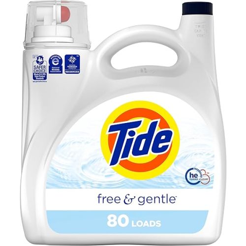 Tide Free & Gentle Liquid Laundry Detergent, 105 fl oz, 80 Loads, HE Compatible