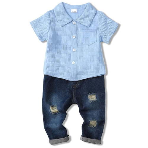 Toddler Boy Clothes Summer Outfits Boys Light Blue Button Shirts Tops Denim Jeans Pants Set 18-24 Months Boy Clothing