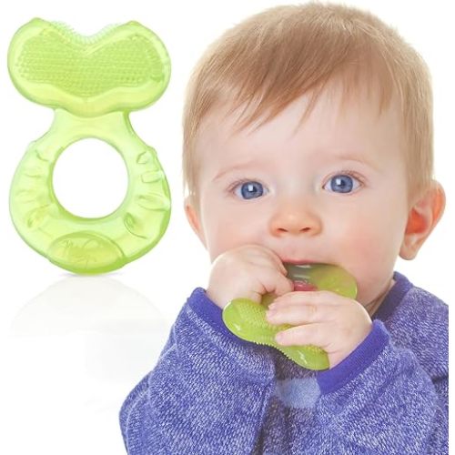 Nuby Silicone Teethe-eez Teether with Bristles, Includes Hygienic Case, Green (Pack of 1)
