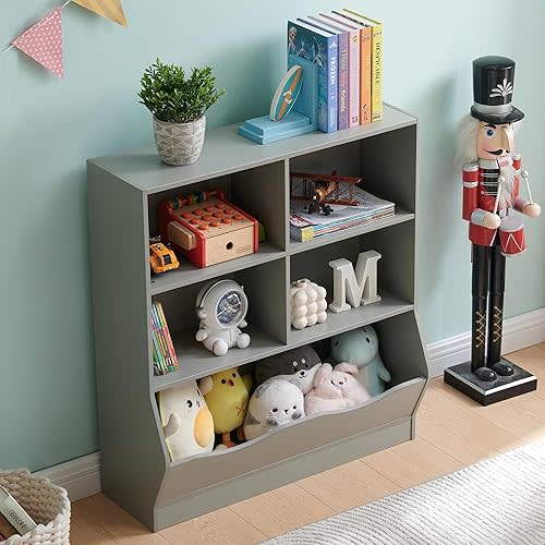Toy Organizers and Storage, Kids Bookshelf and Bookcase for Playroom, Bedroom, Reading Nook, Toddler's Room, Nursery, Grey