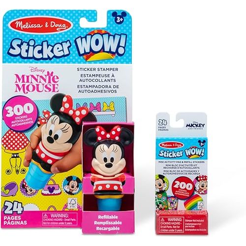 Melissa & Doug Sticker Wow!™ Disney Minnie Mouse Bundle: 24-Page Activity Pad, Stamper, 500 Stickers, Mini Pad, Arts and Crafts Fidget Toy Collectible Character