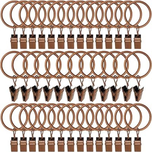 40 Pack Curtain Rings with Clips, Drapery Clips with Rings, Drapes Rings 1.26 in I D, Fits up to 1 in Curtain Rod, Antique Copper