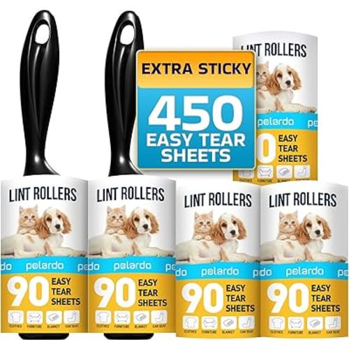 Lint Rollers for Pet Hair, Sticky, Remover for Couch, Clothes Furniture and Carpet. Dog Hair Remover Cat Hair, Animal Fur, Fuzz. 5 Large Lint Rollers