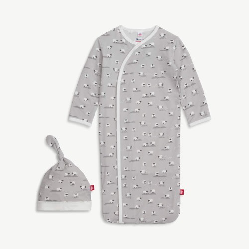 gray baa baa baby modal magnetic cozy sleeper gown + hat set – Magnetic Me