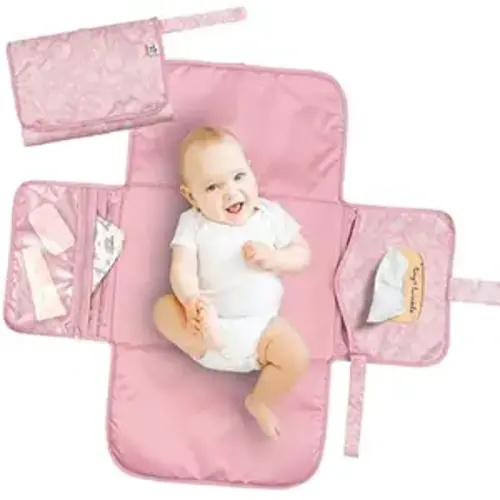 Tiny Twinkle Portable Diaper Changing Pad | Waterproof, Wipeable & Compact Baby Changing Pad for Travel | Smart Wipes Pocket & Organized Storage| Newborn Shower Gift (Toile)