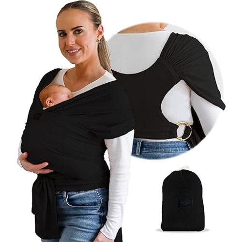 Stylish Black & Gold Baby Carrier Wrap: Comfortable, Soft & Supportive, Adjustable Ring Sling for Mom & Dad, Ideal for Baby Registry, Newborn to Toddler, Baby Shower