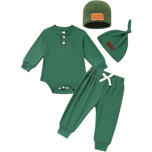 Newborn Baby Boy Girl Clothes Set Ribbed Outfits Solid Long Sleeve Tops Pants Romper Winter Fall Toddler 0-12 Months