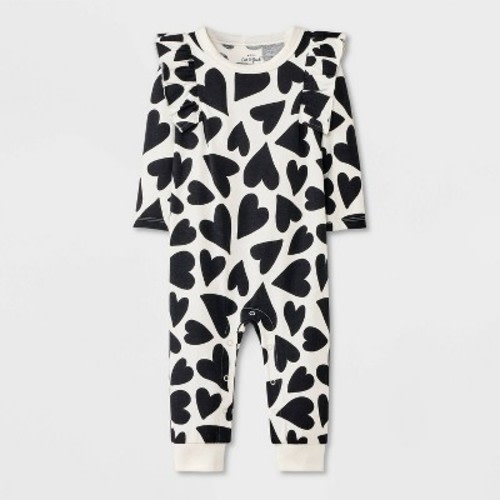 Baby Girls' Heart Ruffle Romper - Cat & Jack™ Cream 0-3M