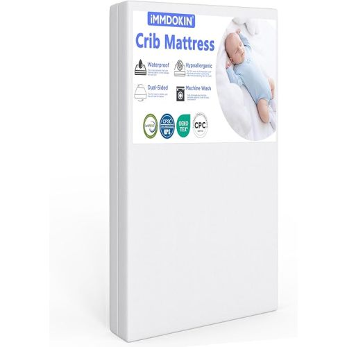 Hypoallergenic Crib Mattress Certified, Dual-Sided Baby & Toddler Crib Mattresses, Waterproof, Machine Washable Cover, Memory Foam, Standard Size, 5" Thick