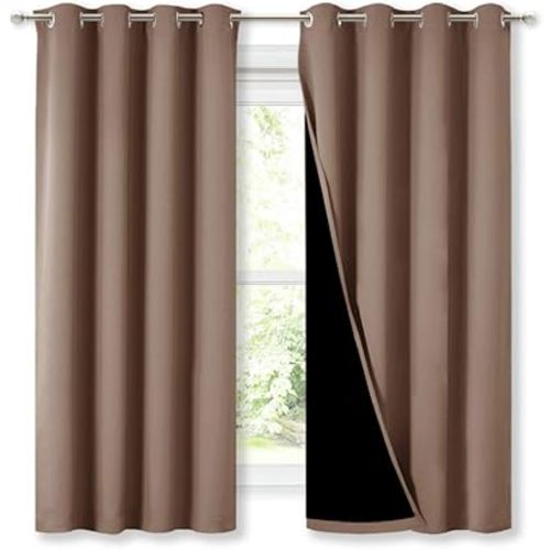NICETOWN Total Blackout Panels for Nursery, Super Soft, Heavy Duty and Thick Window Treatment Curtains 63 inches Long with Black Lined for Basement, (1 Pair, Cappuccino, 52 inches Wide Each Panel)