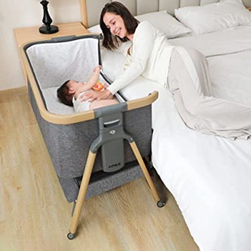 AMKE Bedside Sleeper for Baby,35s Quick Assemble Crib with Storage Basket,Portable Bassinets for Safe Co-Sleeping, Adjustable Bed for Infant Newborn