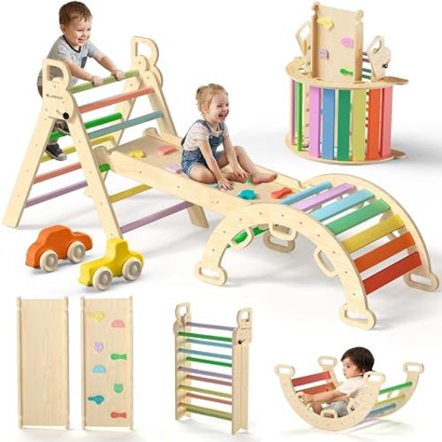 Pikler Triangle Set with Safe Handle, Climbing Toys for 1-3 Year