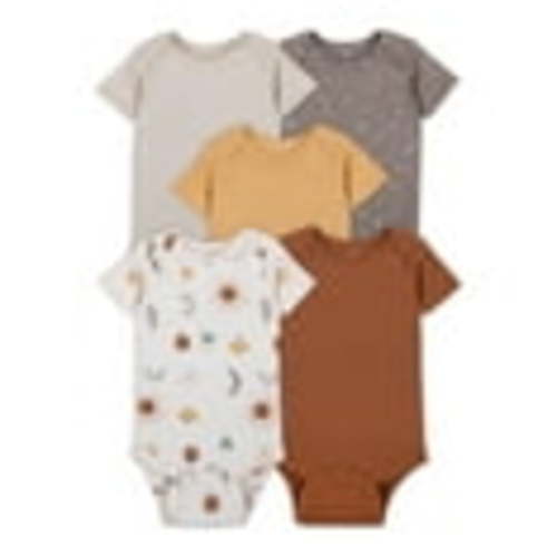 Little Star Organic Baby Unisex 5Pk Short Sleeve Bodysuits, Size Newborn-24M