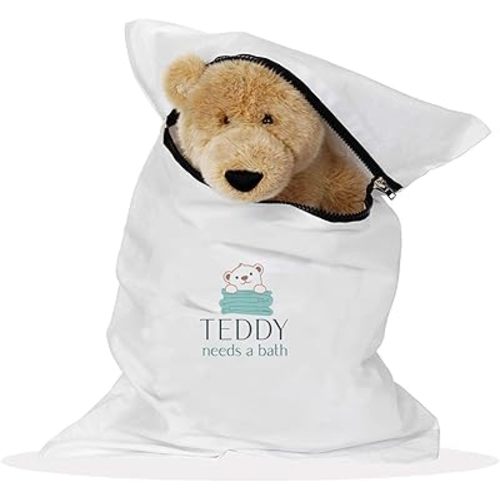 Teddy Needs A Bath! Premium Quality Washer Bag/Dryer Bag, Laundry Bag for Toys, Dolls, Plush Animals and Delicate Clothes, Suitable for Washer and Dryers, (20” x 30”) - 100% Cotton - Large