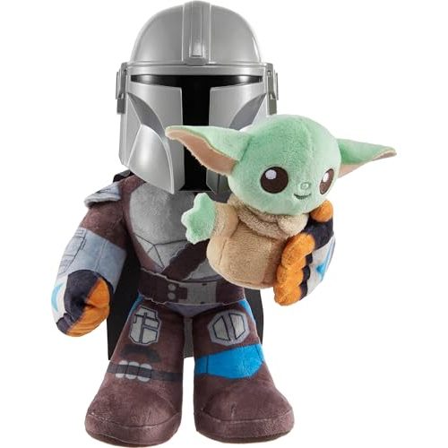 Mattel Star Wars Clan of Two: The Mandalorian Plush Set with 11-inch Mandalorian Soft Doll, Smaller Detachable Grogu Figure & Sound Feature