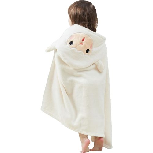 Toddler Bath Towel Baby Towels with Hood 27.5"X55" Ultra Absorbent Soft Bathrobe Blanket Kids Shower Towel for Girls and Boys(White-Goat)