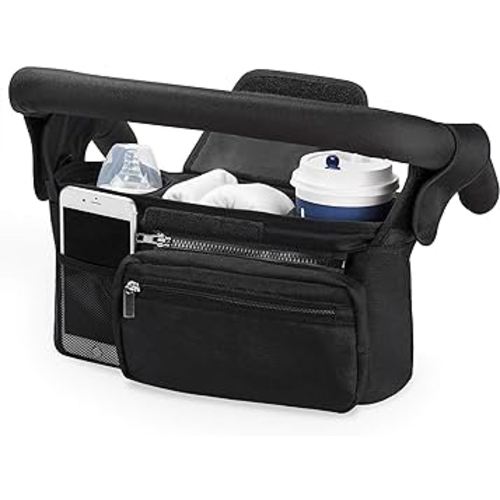 Stroller Organizer with Insulated Cup Holder Detachable Phone Bag & Shoulder Strap, Fits for Stroller Like Uppababy, Baby Jogger, Britax, BOB, Umbrella and Pet Stroller