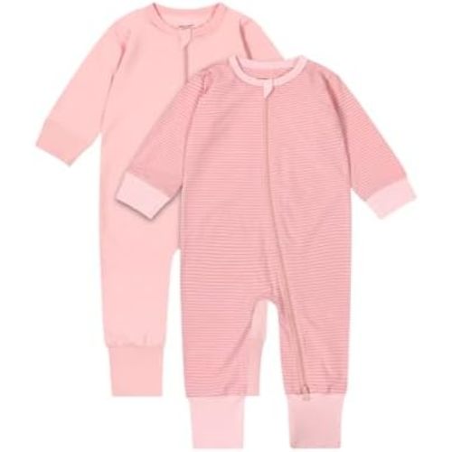 Teach Leanbh Baby Boys Girls 2-Pack Footless Pajamas Cotton 2 Way Zipper Long Sleeve Romper Jumpsuit Sleep and Play