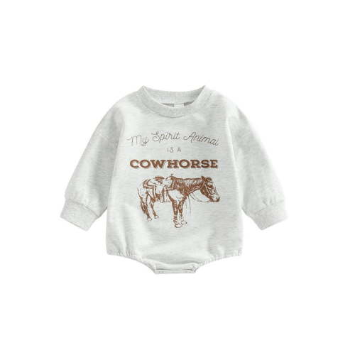 Newborn Baby Boys Girls Farm Outfit Animal Horse Cow Print Romper Long Sleeve Oversized Bodysuit Spring Fall Clothes