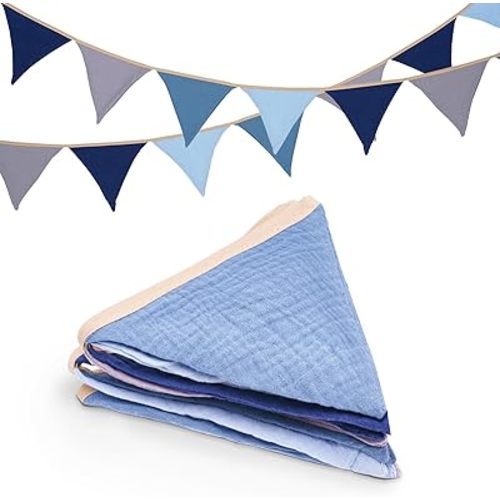 GCQQ Pennant Banner Flags 12Pcs Blue Nursery Triangle Bunting Garland 9Ft Fabric Light Blue Baby Shower Pennant Banner Garlands for Boy Kids Bed Toddler Play Room Nursery Wall Birthday Decor