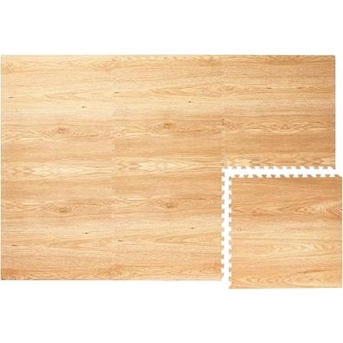 Wood Grain Foam Play Mat with Carpet Surface, 4FT x 6FT Extra-Large Interlocking Foam Tiles, Non-Toxic, Thick, Soft Foam Flooring Tiles, Expandable Baby Play Mats for Floor